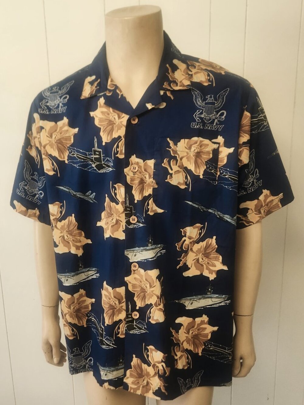 US Navy Hawaiian shirt XXL men's blue tropical NEW